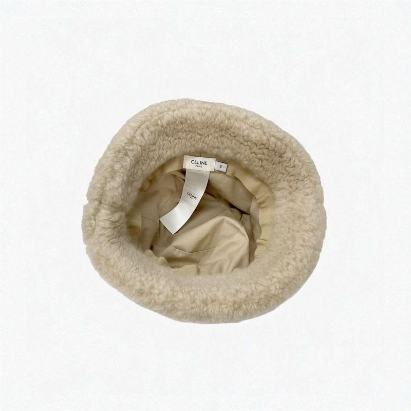 Celine Hat Cashmere Beige Triomphe Logo Bucket