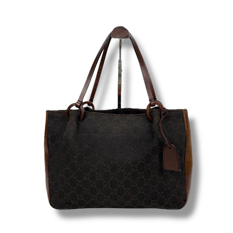 Gucci GG Canvas Leather Mini Tote Handbag With Pouch Brown