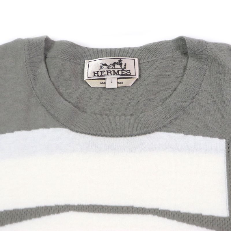 Hermes 23SS Cotton Cashmere H Motif Crew Neck Short Sleeves Short Sleeves Knit
