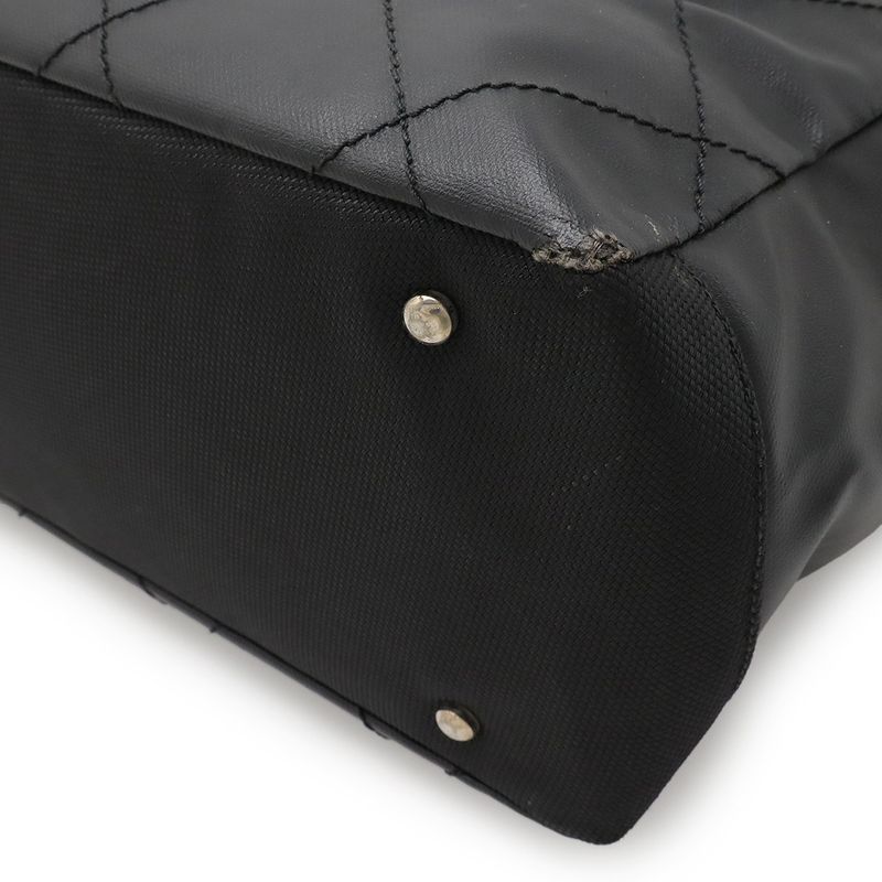 Chanel Paris Biarritz Tote MM Tote Handbag Coated Canvas Black Silver Hardware