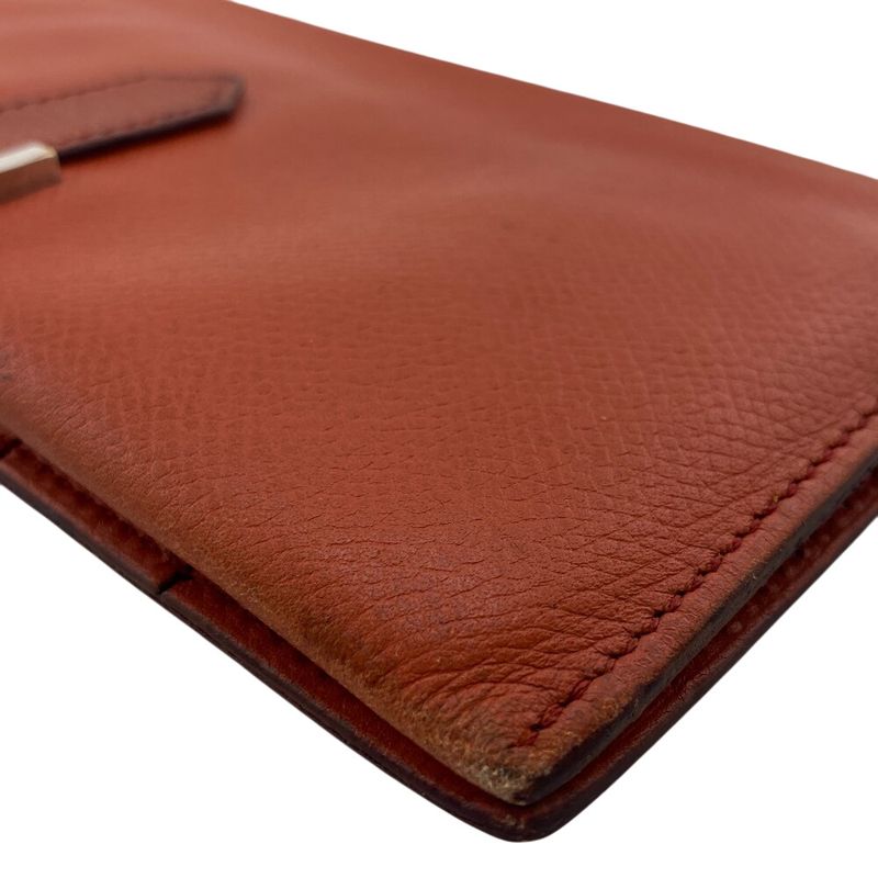 Hermes Bearn Fold Long Wallet Branded Card Holder Coin Purse Orange Ladies