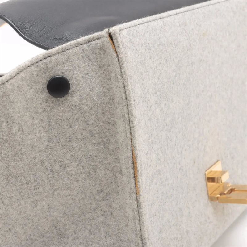 Celine Trapeze Medium Leather Handbag Tote Gold Hardware Black Gray Felt