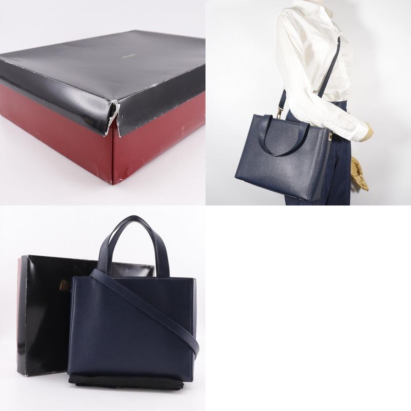 Celine 2WAY Shoulder Vintage Mc1739 Calf Navy Blue Ladies Handbag