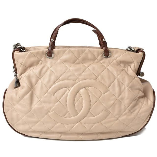 Chanel Tote Shoulder Bag 2-way Coco Mark Beige Brown