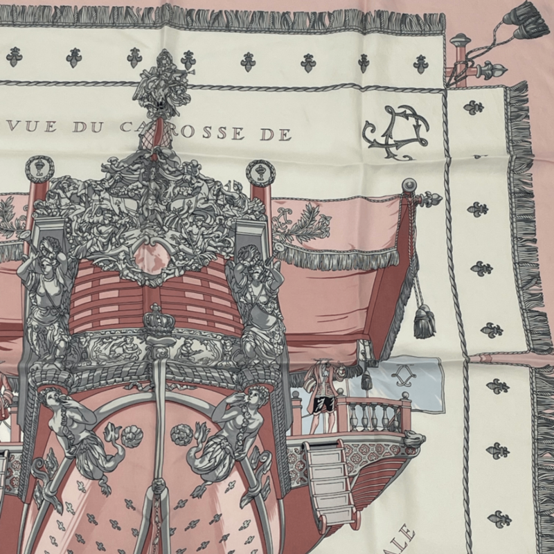 Hermes Carre 90 VUE DU Carrosse DE LA Galere LA Reale Queen's Coronation Pink