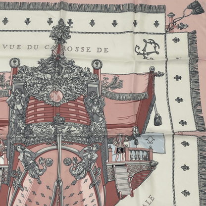 Hermes Carre 90 VUE DU Carrosse DE LA Galere LA Reale Queen's Coronation Pink