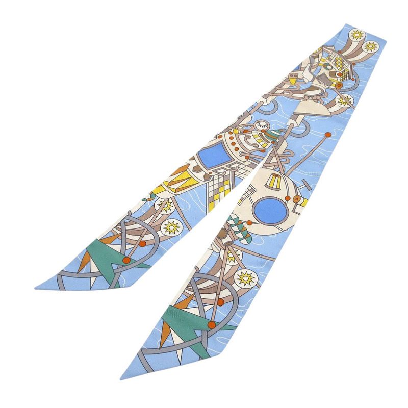 Hermes Twilly Odyssey Scarf Silk Beige/blue Ciel/georne Vif 0175 Hermes