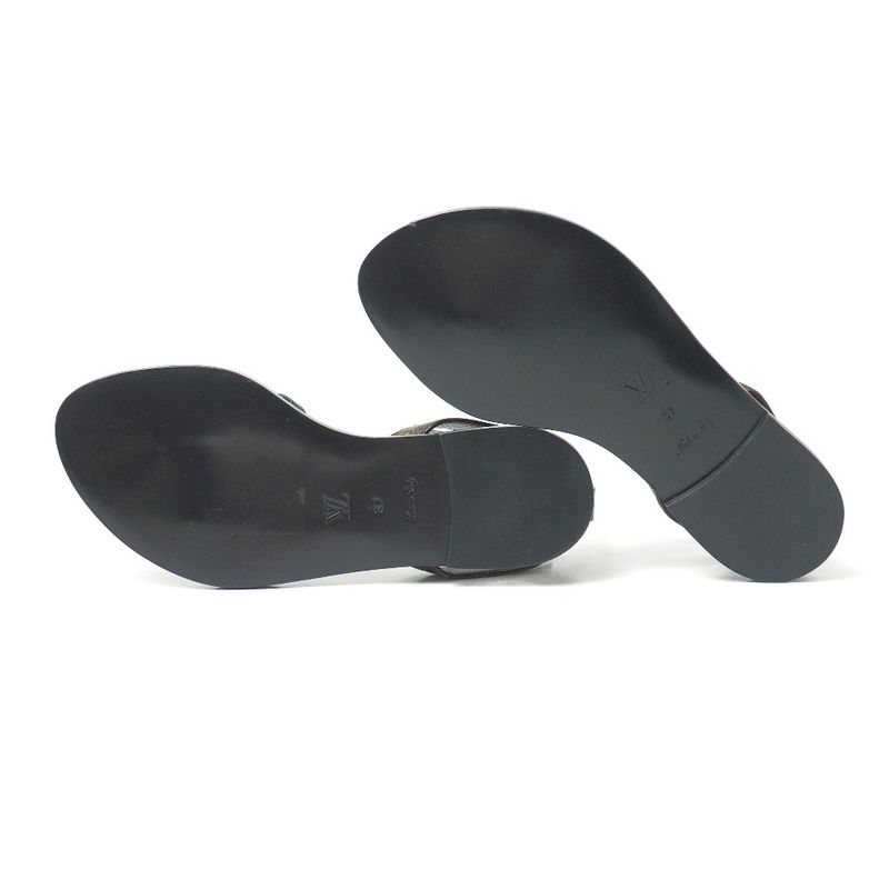 Louis Vuitton Sandals Size 37 Monogram LV Logo Ankle Strap Flat Thong Sandals