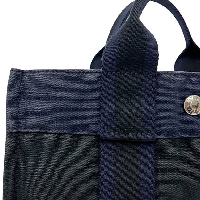 Hermes Handbag Deauville PM Black Navy Excellent Condition Canvas