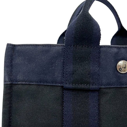 Hermes Handbag Deauville PM Black Navy Excellent Condition Canvas