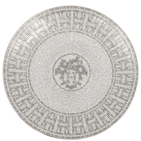 Hermes Tableware Dess Ert Plates Mosaic 24 Set of 2 Porcelain Platinum Never