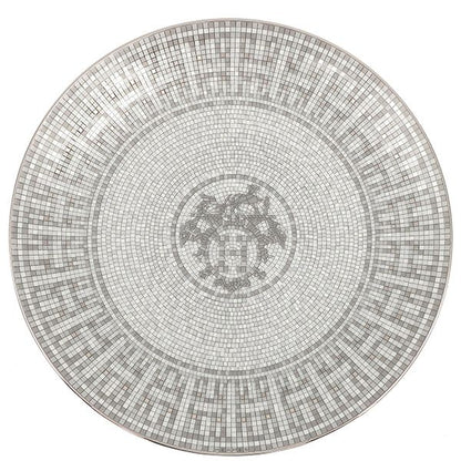 Hermes Tableware Dess Ert Plates Mosaic 24 Set of 2 Porcelain Platinum Never