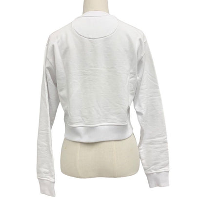 Fendi Top Cotton White Black Logo Long Sleeve Sweatshirt Cropped Brushed