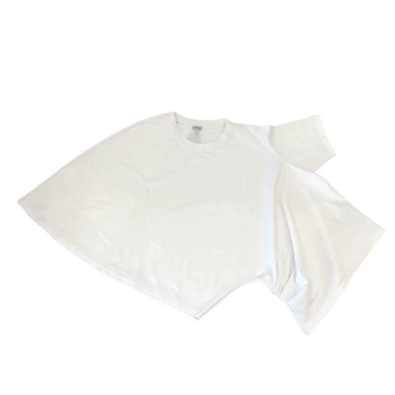 Loewe Cropped Draped T-Shirt Asymmetrical Deformed Cut and Sewn L White Women's