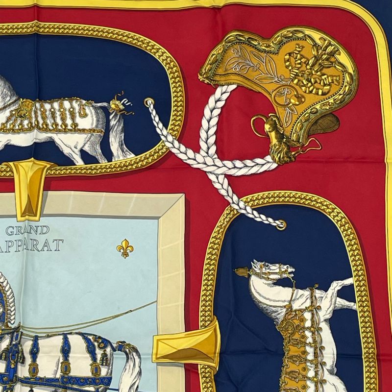 Hermes Carre 90 Grand Apparat Horse In Full Dress Multicolor Scarf 100% Silk