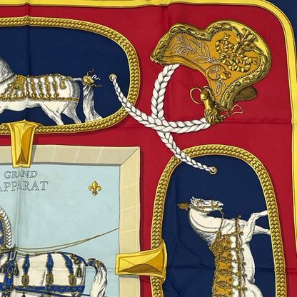 Hermes Carre 90 Grand Apparat Horse In Full Dress Multicolor Scarf 100% Silk
