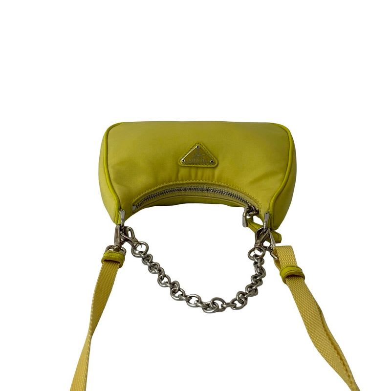 Prada Triangle Logo Hardware Nylon 2-Way Chain Mini Handbag Shoulder Bag