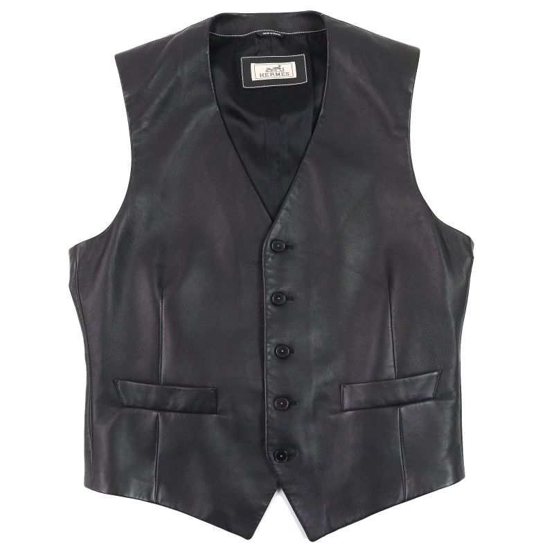 Hermes 18AW H843030ha0250 Lambskin Leather Gilet Vest Black 50 Hanger Made In