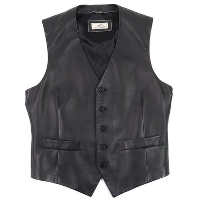 Hermes 18AW H843030ha0250 Lambskin Leather Gilet Vest Black 50 Hanger Made In