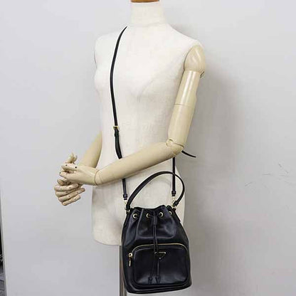 Prada Duet Bucket Bag 2WAY Shoulder Drawstring Soft Calf Saffiano Leather NERO