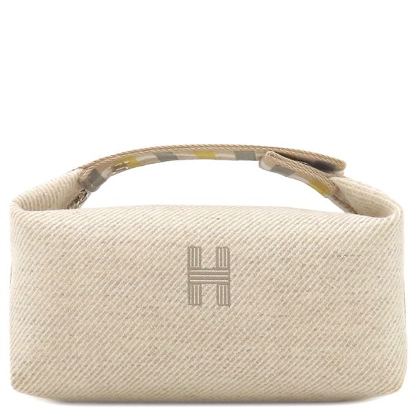 Hermes Pouch Brid a Black Au Carré PM Wool Sègre Silver Hardware Handbag Vanity