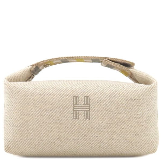 Hermes Pouch Brid a Black Au Carré PM Wool Sègre Silver Hardware Handbag Vanity