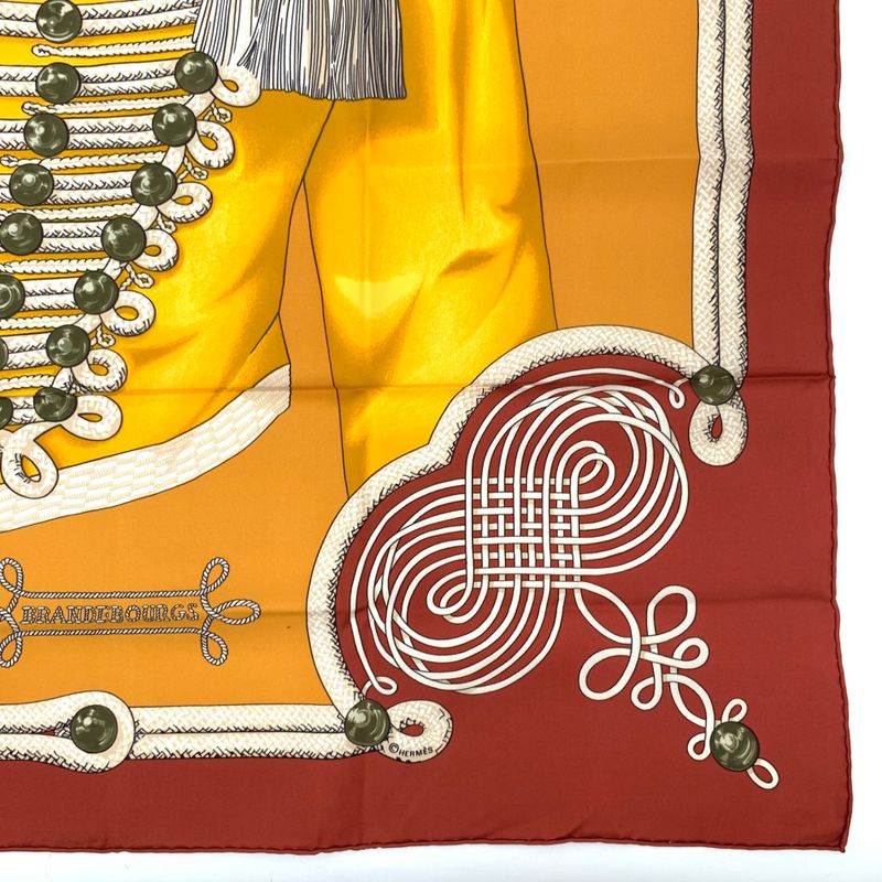 Grade Hermes Carre 90 Brandebourgs Brandenburg Decor Red And Yellow Scarf Silk
