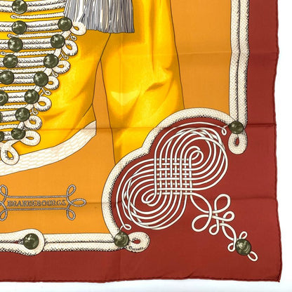Grade Hermes Carre 90 Brandebourgs Brandenburg Decor Red And Yellow Scarf Silk