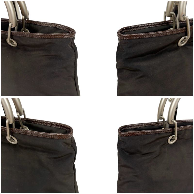 Bottega Veneta 2WAY Mini Tote Shoulder Bag Brown Nylon Canvas Silver Hardware