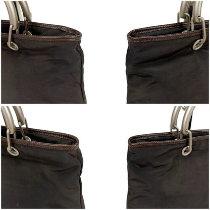 Bottega Veneta 2WAY Mini Tote Shoulder Bag Brown Nylon Canvas Silver Hardware