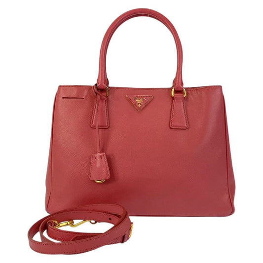 Prada Saffiano Triangle Logo Plate Pink Gold Hardware Leather Handbag Tote Bag