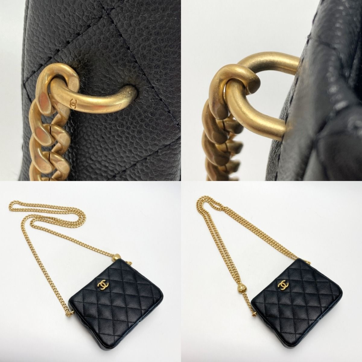 Chanel Cocomark Matelasse Chain Shoulder Bag As3830 Black Caviar Skin Heart