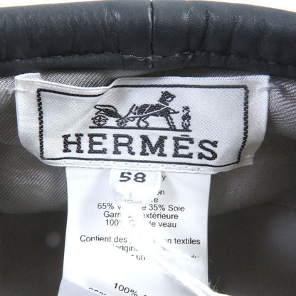 Hermes Saint Honore Serier Button Silk Blend Lining H Logo Leather Piping Beret