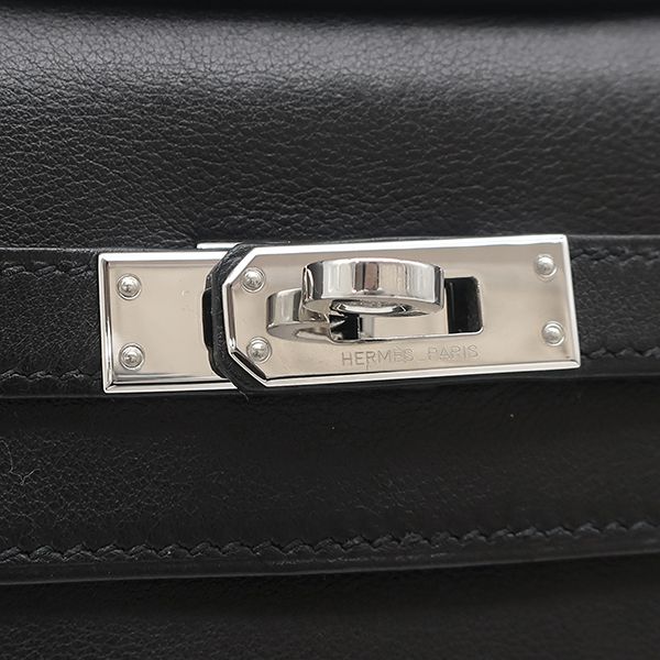 Hermes Handbag Pochette Kelly Evergrain Black Silver Hardware Black Mini Bag L