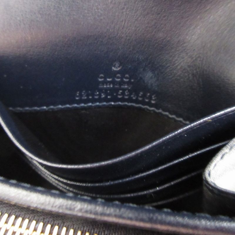 Gucci Horsebit 621891 Canvas Leather Beige Navy Blue Bifold Wallet 0437 Gucci