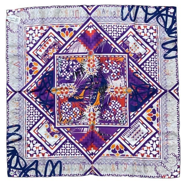 Christian DIOR Stole Shawl Scarf Accessories Small Silk Pattern Purple Multicolo
