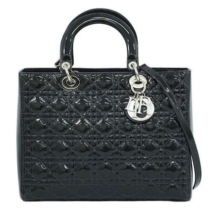 Authentic Christian DIOR Lady Dior Cannage 2WAY Shoulder Bag Handbag Patent