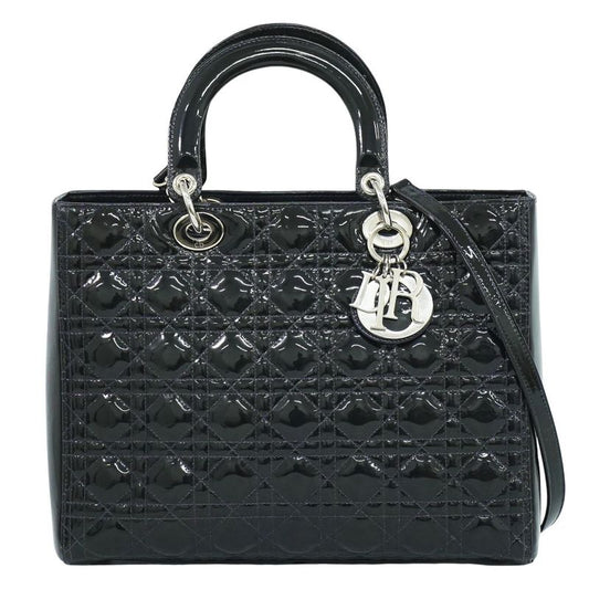 Authentic Christian DIOR Lady Dior Cannage 2WAY Shoulder Bag Handbag Patent
