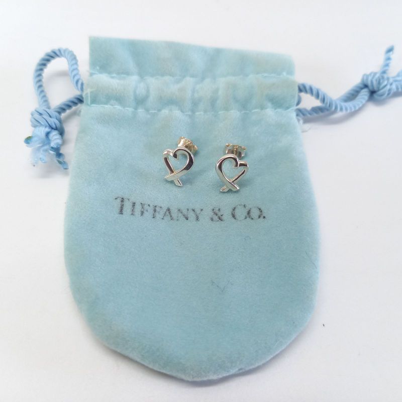 Paloma Picasso Loving Heart Stud Earrings 925 Silver Tiffany &co
