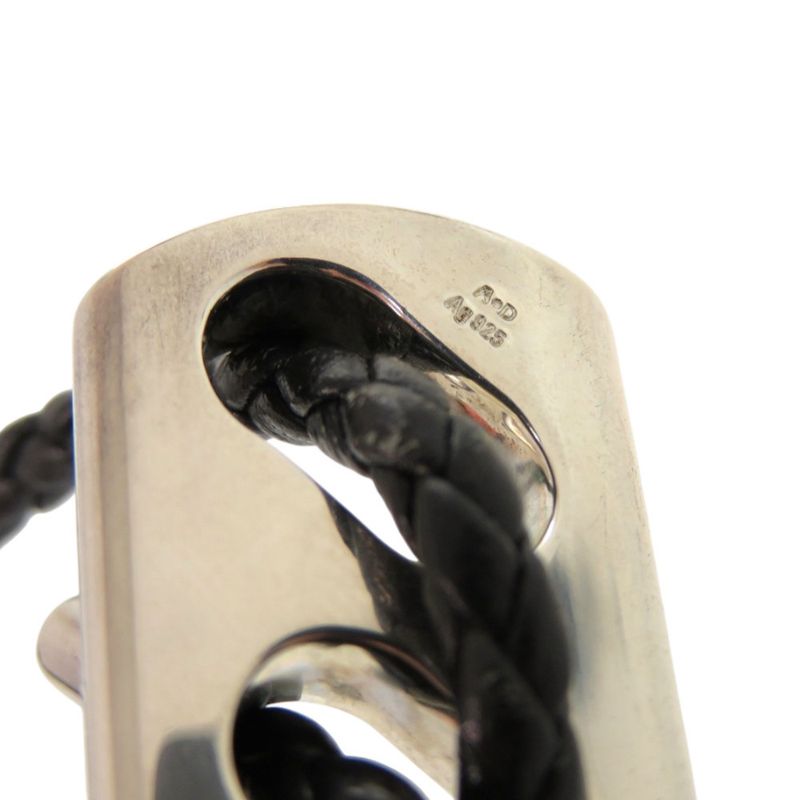 Hermes Leather Silver 925 Black Silver Hardware Black Bracelet 1124 Hermes