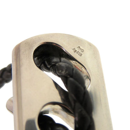 Hermes Leather Silver 925 Black Silver Hardware Black Bracelet 1124 Hermes