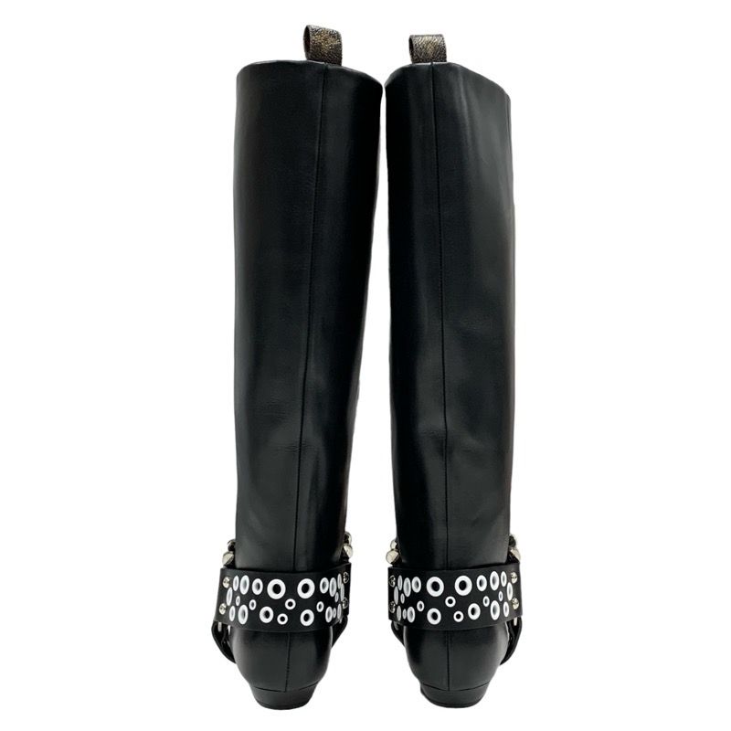 Louis Vuitton Rhapsody Line Monogram Boots Long Boots Shoes Leather Black White
