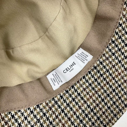 Celine Hat Wool Brown Logo Houndstooth Bucket