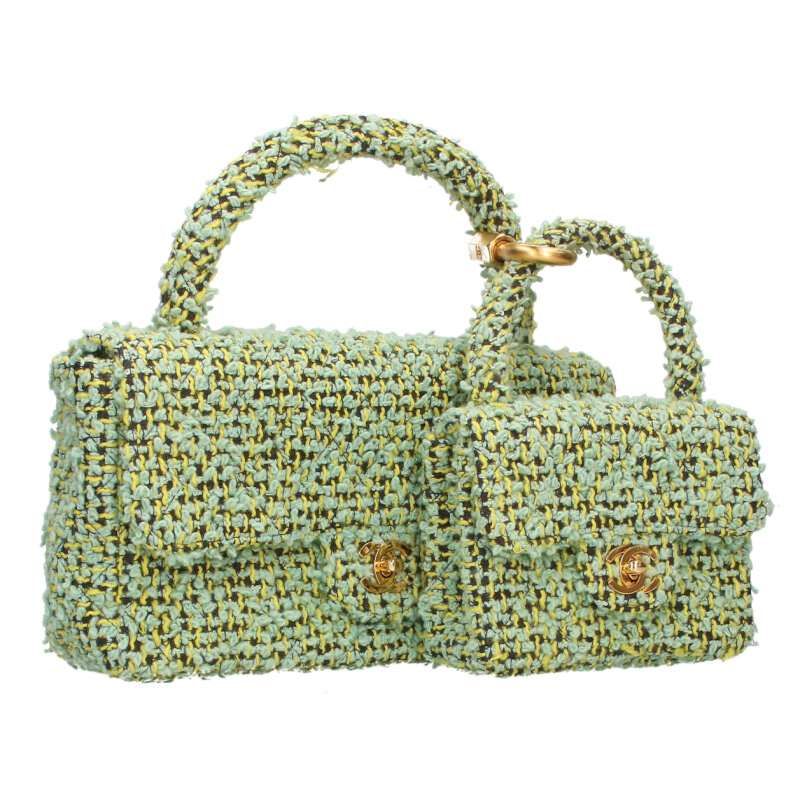 Chanel Parent And Child Bag Tweed Pair Handbags Women's