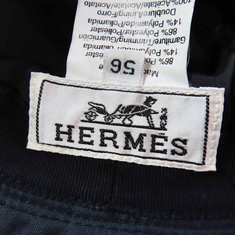 Hermes Silver Hardware Belted Hat/hat Navy Light Blue 56 Made In France Ladies