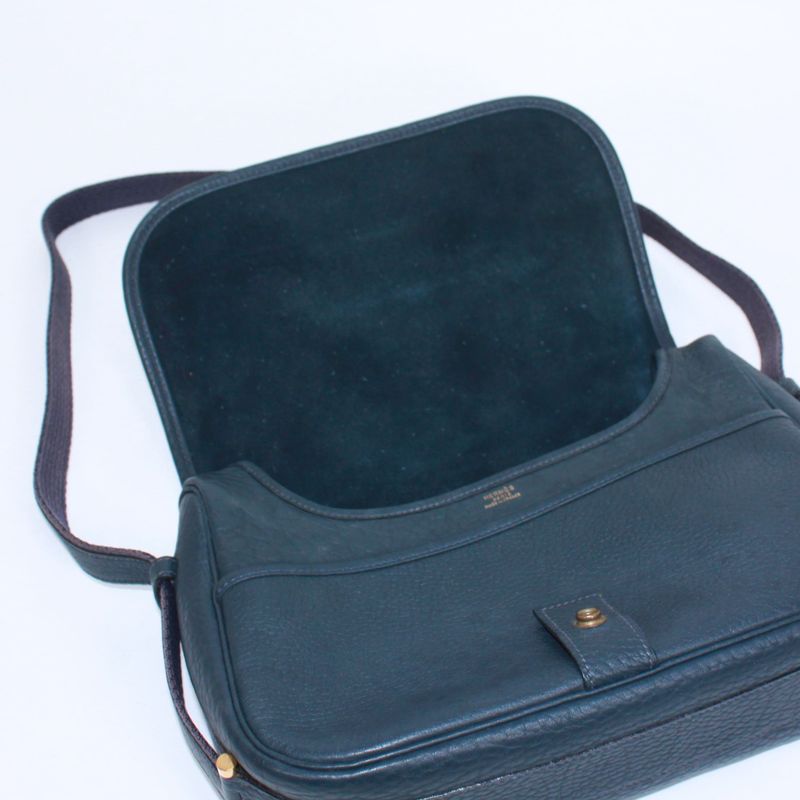 Hermes Noumea Buffalo Navy Shoulder Bag Gold