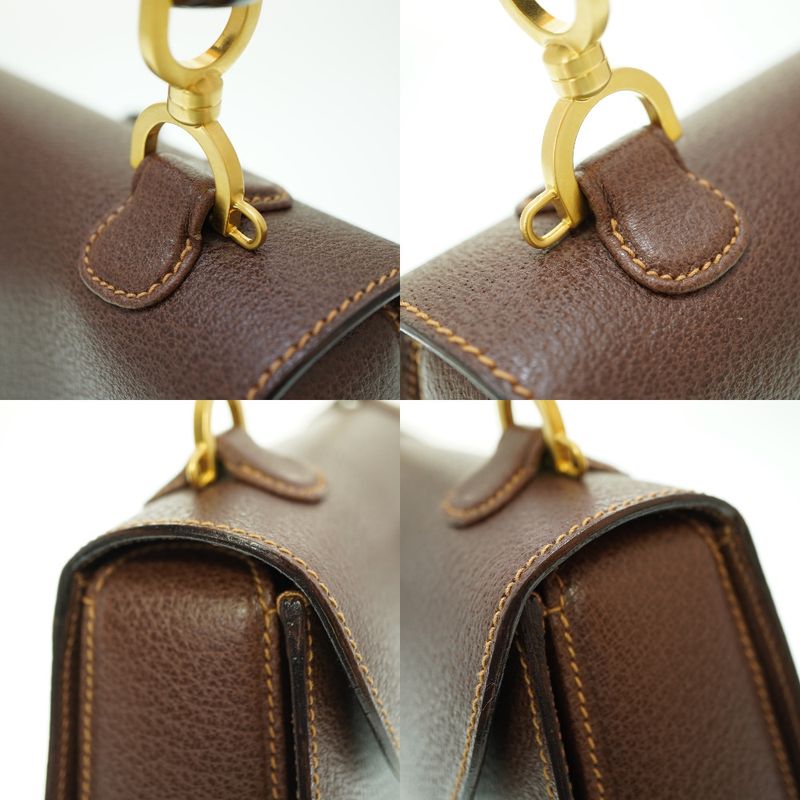 Gucci Bamboo Shoulder Handbag Leather Brown 0041gucci With Shoulder Strap