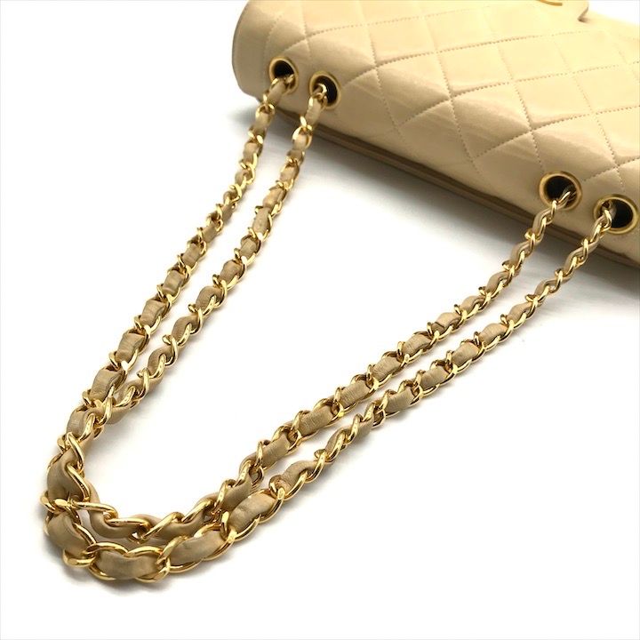 Chanel CC Logo Quilted Lambskin Straight Flap Beige Chain Shoulder Bag