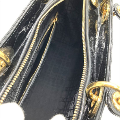 Dior Lady Dior Large Cannage Handbag Patent Leather Black Gold Hardware Women