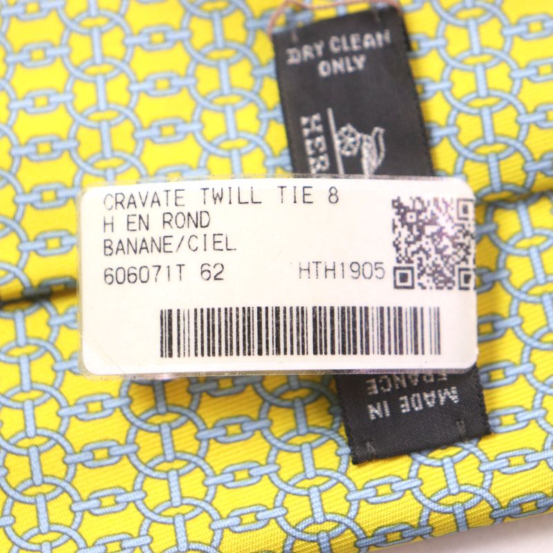  Hermes 100% Silk Banane/ciel Purchased In 2020 Cravat Chain All Over Tie With